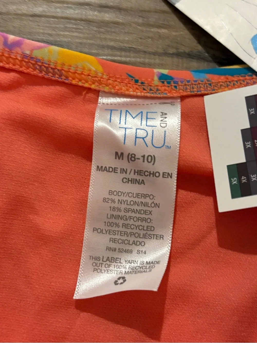 Time and Tru Floral High Waist tie Swim Bottoms pink orange size medium (8-10)